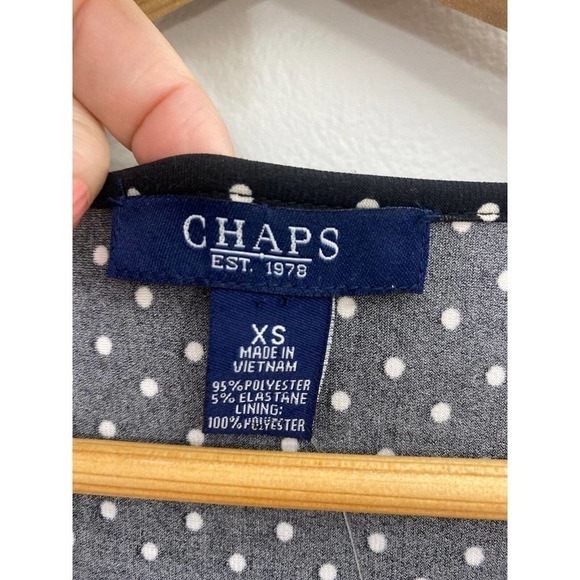 Chaps Black Sleeveless Wrap Dress Polka Dot Stripe V-Neck Bodycon SZ XS - Picture 4 of 9